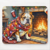 Bulldog Sitting by Fireplace with Christmas Lights Mousepad (Vorne)