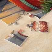 Bulldog Sitting by Fireplace with Christmas Lights Puzzle (Seite)