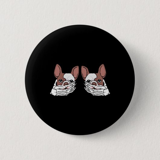 Bulldog Skeleton Hand auf BrustHalloween Button (Vorderseite)