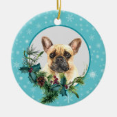 Bulldog Snowflake Blue Frame Bouquet Keramik Ornament (Vorne)