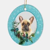 Bulldog Snowflake Blue Frame Bouquet Keramik Ornament (Links)