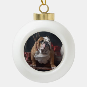 Bulldog Snowy Schlitten Weihnachtsdekoration Keramik Kugel-Ornament