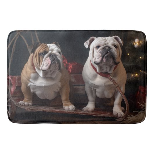 Bulldog Snowy Sleigh Weihnachtsdekor Badematte (Vorderseite)