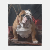 Bulldog Snowy Sleigh Weihnachtsdekor Fleecedecke (Vorderseite)