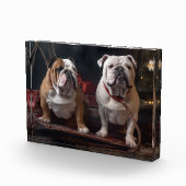 Bulldog Snowy Sleigh Weihnachtsdekor Fotoblock (Rechts)