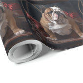 Bulldog Snowy Sleigh Weihnachtsdekor Geschenkpapier (Rolleneckpunkt)