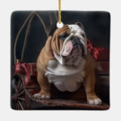 Bulldog Snowy Sleigh Weihnachtsdekor Keramikornament (Rückseite)