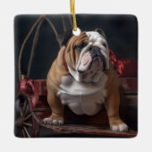 Bulldog Snowy Sleigh Weihnachtsdekor Keramikornament (Vorderseite)