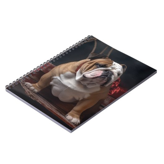 Bulldog Snowy Sleigh Weihnachtsdekor Notizblock (Linke Seite)