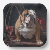 Bulldog Snowy Sleigh Weihnachtsdekor Pappteller (Vorderseite)