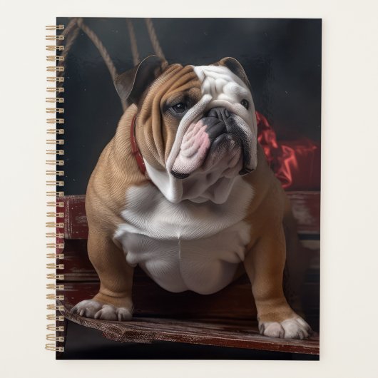 Bulldog Snowy Sleigh Weihnachtsdekor Planer (Vorderseite)