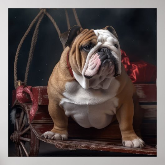 Bulldog Snowy Sleigh Weihnachtsdekor Poster (Vorne)