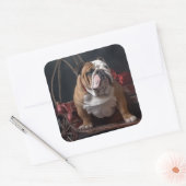 Bulldog Snowy Sleigh Weihnachtsdekor Quadratischer Aufkleber (Umschlag)