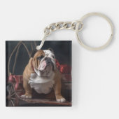 Bulldog Snowy Sleigh Weihnachtsdekor Schlüsselanhänger (Rückseite)