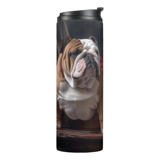 Bulldog Snowy Sleigh Weihnachtsdekor Thermosbecher (Nach links gedreht)