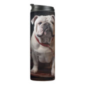Bulldog Snowy Sleigh Weihnachtsdekor Thermosbecher (Nach rechts gedreht)