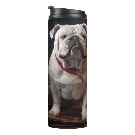 Bulldog Snowy Sleigh Weihnachtsdekor Thermosbecher (Nach rechts gedreht)