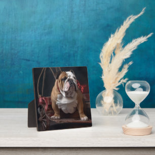Bulldog Snowy Sleigh Weihnachtsdekoration Fotoplatte