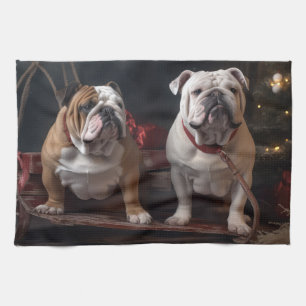 Bulldog Snowy Sleigh Weihnachtsdekoration Geschirrtuch