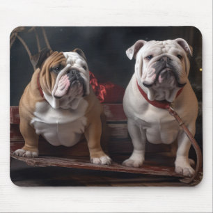 Bulldog Snowy Sleigh Weihnachtsdekoration Mousepad