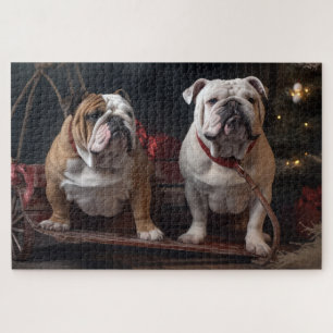 Bulldog Snowy Sleigh Weihnachtsdekoration Puzzle