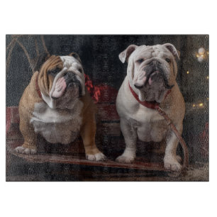 Bulldog Snowy Sleigh Weihnachtsdekoration Schneidebrett