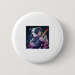 Bulldog spielt elektrische Gitarre Rock Button