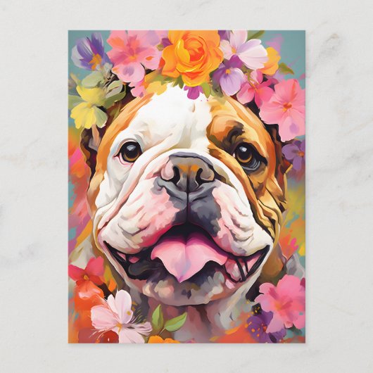 Bulldog Spring Flowers Postkarte (Vorderseite)