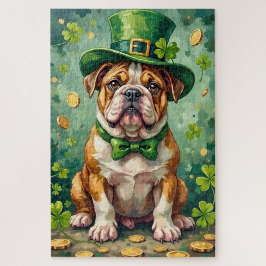 Bulldog St. Patrick's Day Lustiger Glückshund Puzzle (Vertikal)