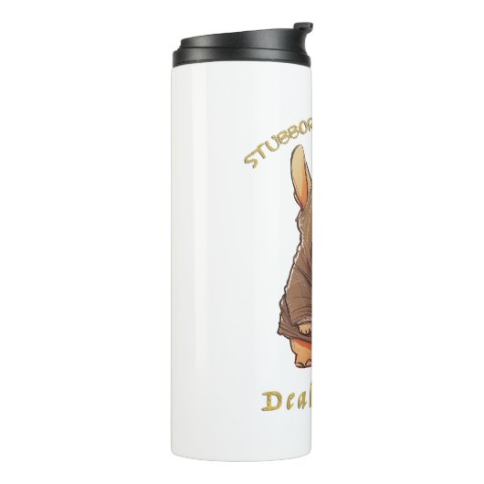 Bulldog Stubborn kümmert sich um Niedlichen, ersta Thermosbecher (Nach links gedreht)