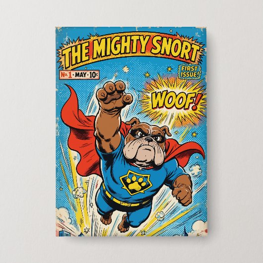 Bulldog Superhero Flying with Cape Button (Vorderseite)
