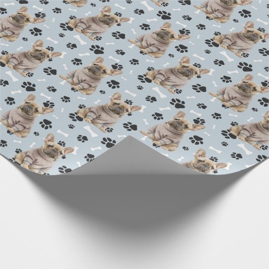 Bulldog Sweater Paw Print Pattern Geschenkpapier (Ecke)