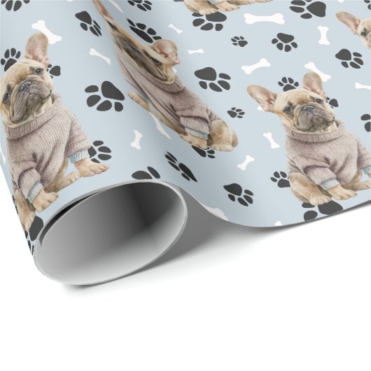 Bulldog Sweater Paw Print Pattern Geschenkpapier (Rolleneckpunkt)