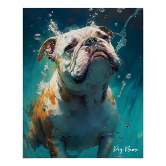 Bulldog swimming in water 001 poster
