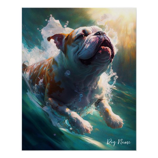 Bulldog swimming in water 002 poster (Vorderseite)
