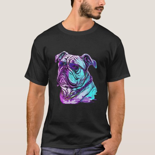 Bulldog Synthwave 80er Retrowave Ästhetik T-Shirt (Vorderseite)