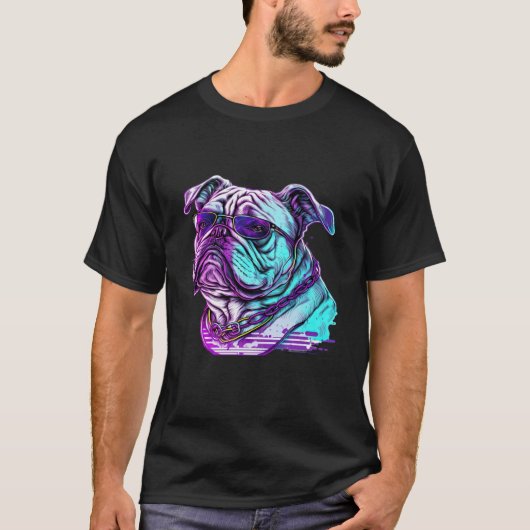 Bulldog Synthwave 80s Retrowave Aesthetic T-Shirt (Vorderseite)