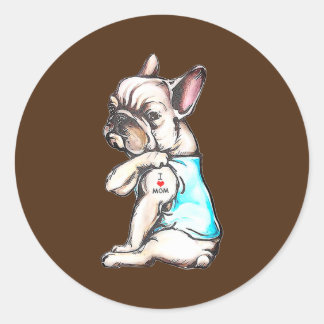 Bulldog Tattoo I Liebe Mama Funny Dog Runder Aufkleber
