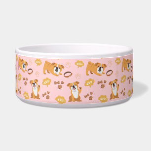 Bulldog-Themenmuster (Pink) Keramik-Haustier-Schal Napf