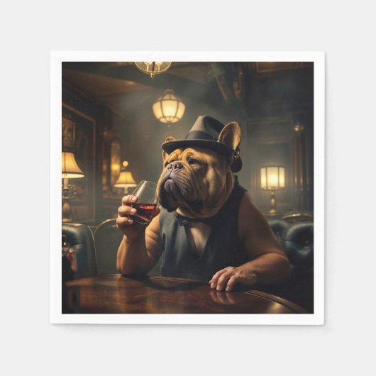 Bulldog trinkt Whiskey in einer Speakeasy der 20er Serviette (Vorderseite)