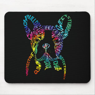 Bulldog-Typografie-Tie-Dye-Wortkunst Frenchie-Hund Mousepad