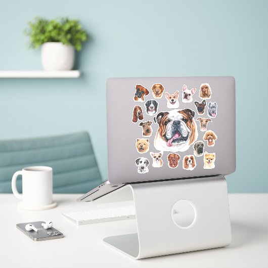 Bulldog und Freunde Aufkleber (Laptop auf Schreibtisch)