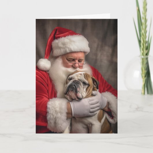 Bulldog und Santa #3 Feiertagskarte (Vorderseite)