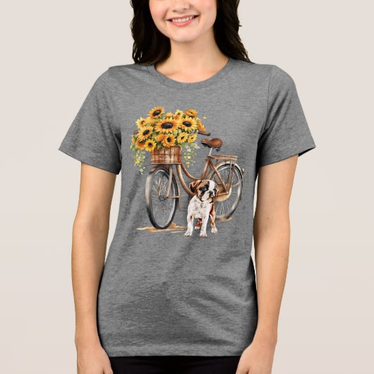 Bulldog und Sunflower Bicycle Tri-Blend Shirt (Vorderseite)