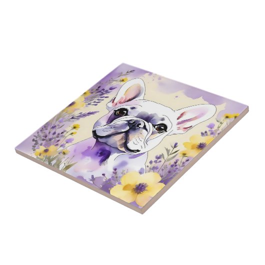 Bulldog und Wildblumen Fliese (Seite)