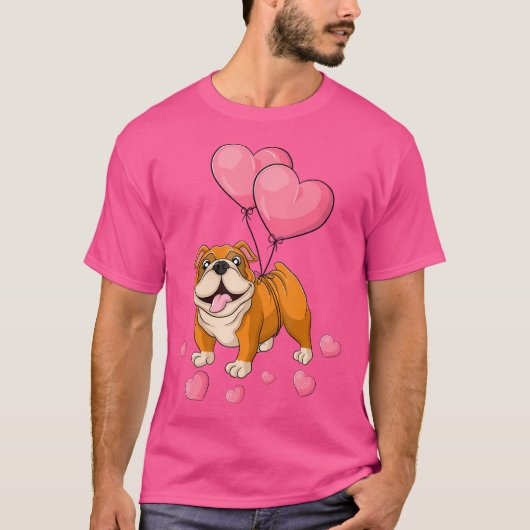 Bulldog Valentines Day Holding Balloon Heart My Va T-Shirt (Vorderseite)