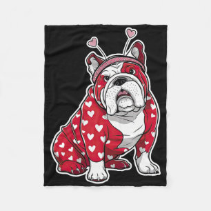 Bulldog Valentinstag Karo Herz Muster Hundekopf Fleecedecke