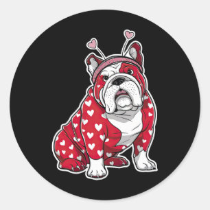 Bulldog Valentinstag Karo Herz Muster Hundekopf Runder Aufkleber