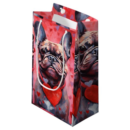 Bulldog-Valentinstag Kleine Geschenktüte (Vorderseite Schrägansicht)