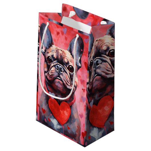Bulldog-Valentinstag Kleine Geschenktüte (Rückseite Schrägansicht)
